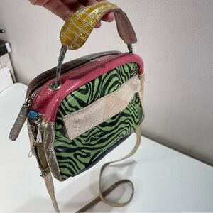ebarrito Small Crossbody Leather Handbag Green Zebra Snake Print Multi Color Y2K